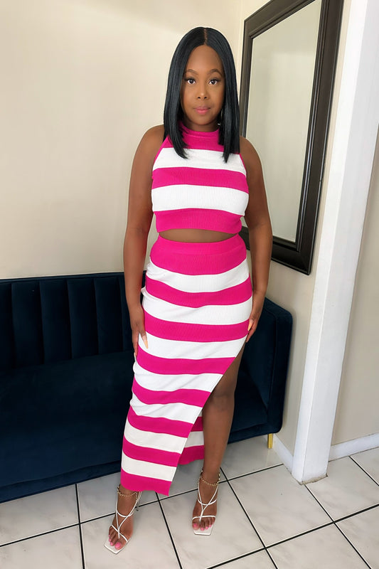 Trendy women’s crop top and skirt set styled for street fashion