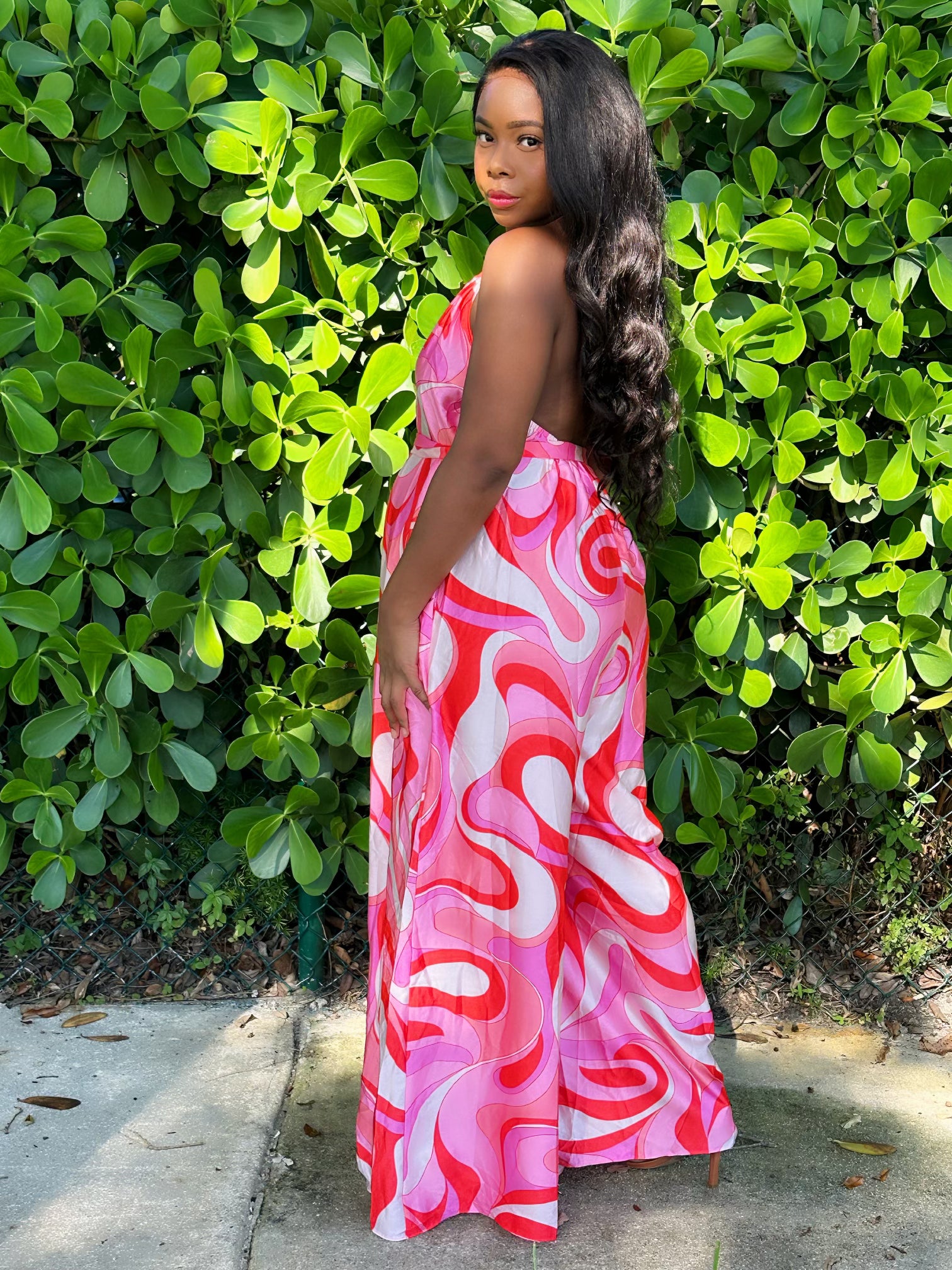 Lightweight urban chic women’s jumpsuit in cherry swirl design