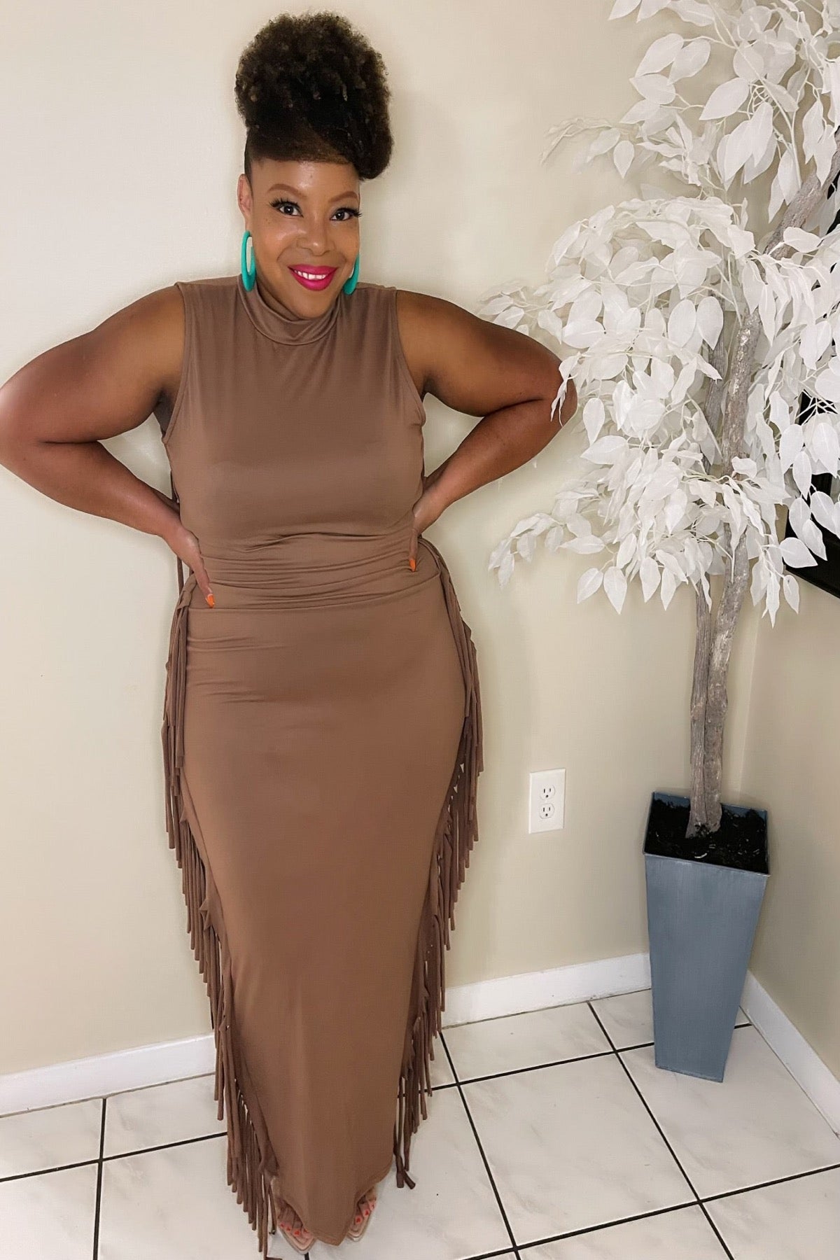 plus size fringe dress Latte Midi Dress – Plus Size Fringe Dress