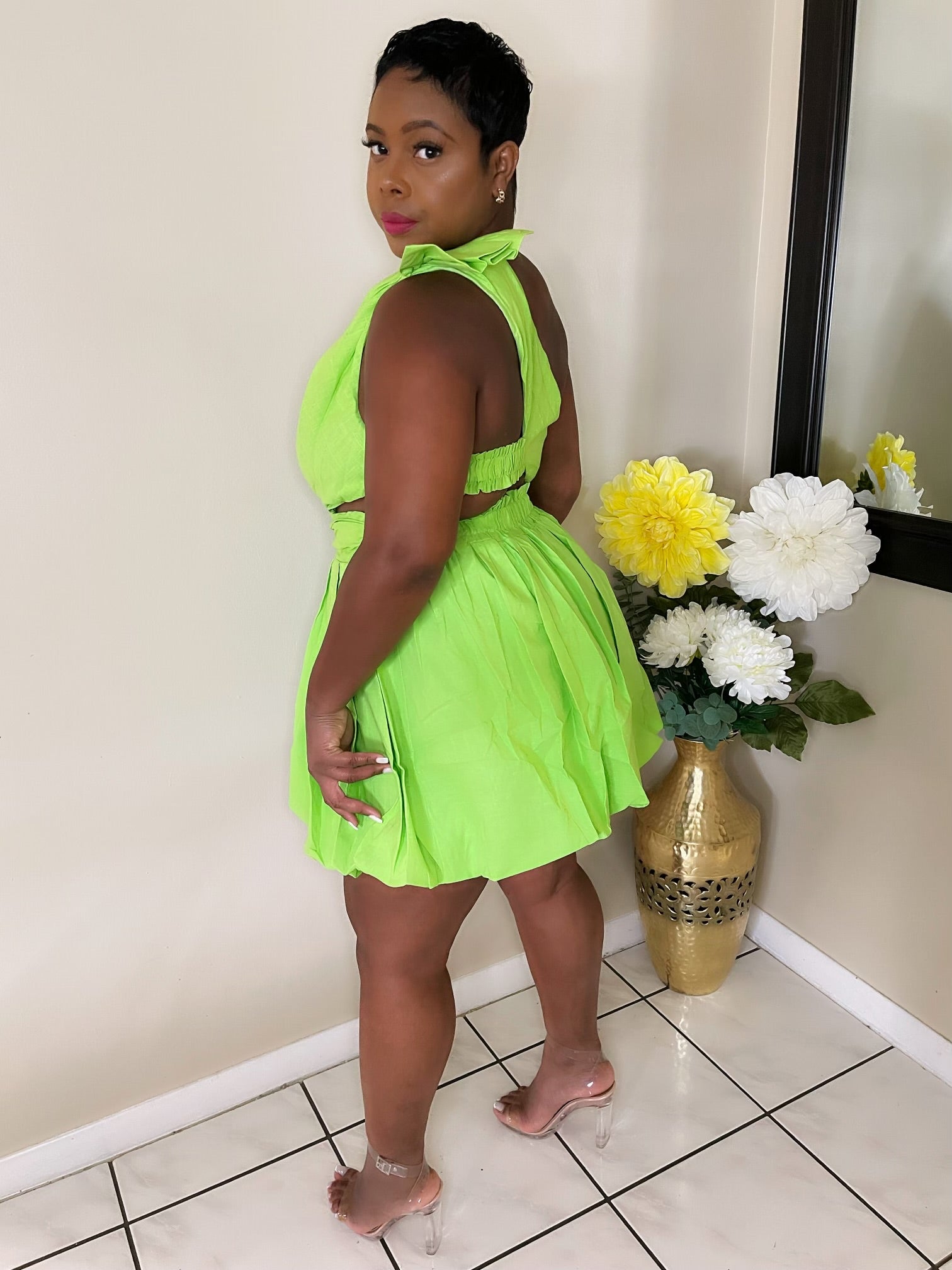 Bold urban-chic dress for nightlife and brunch