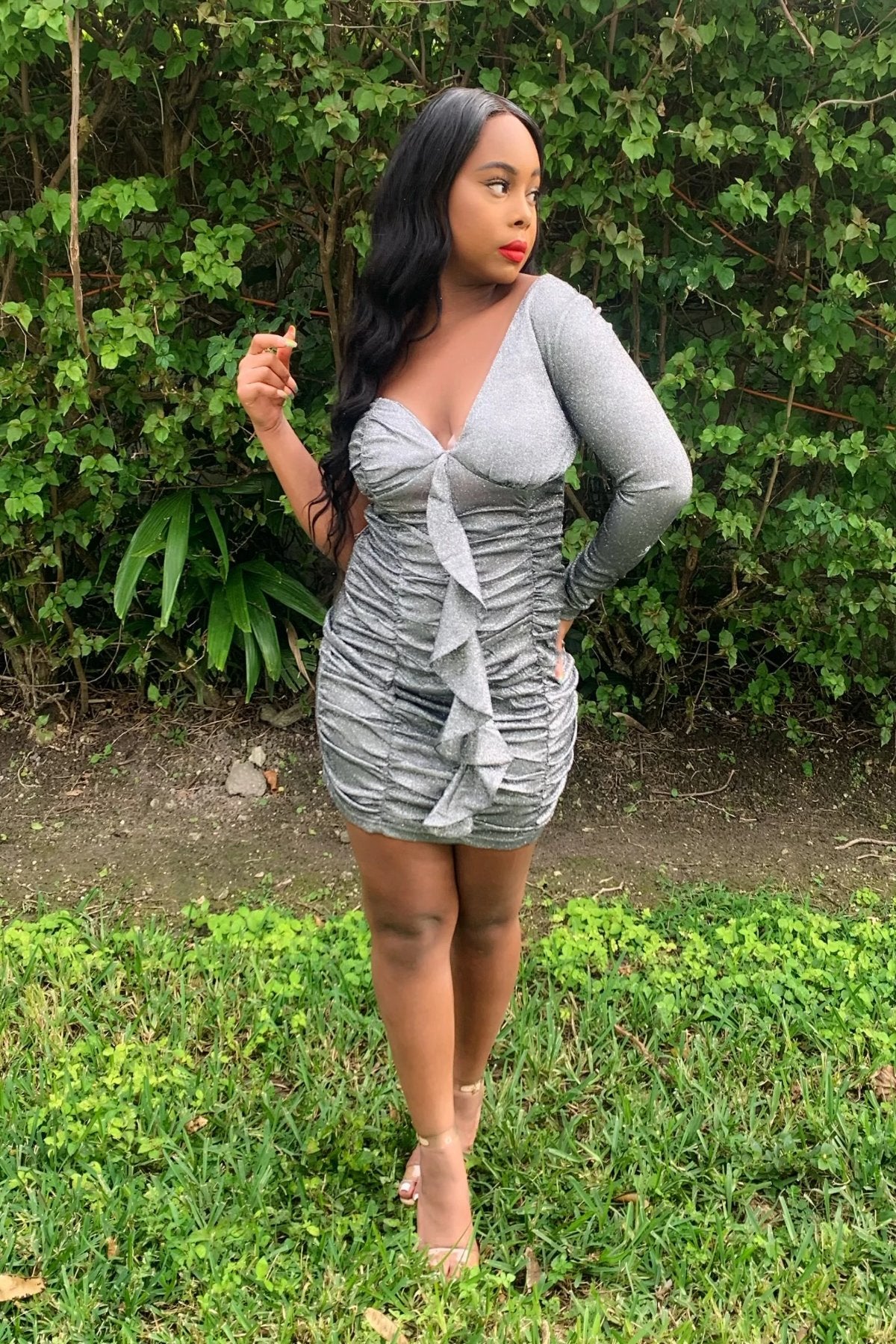 Glamorous Life Dress – One Shoulder Ruched Long Sleeve Dress