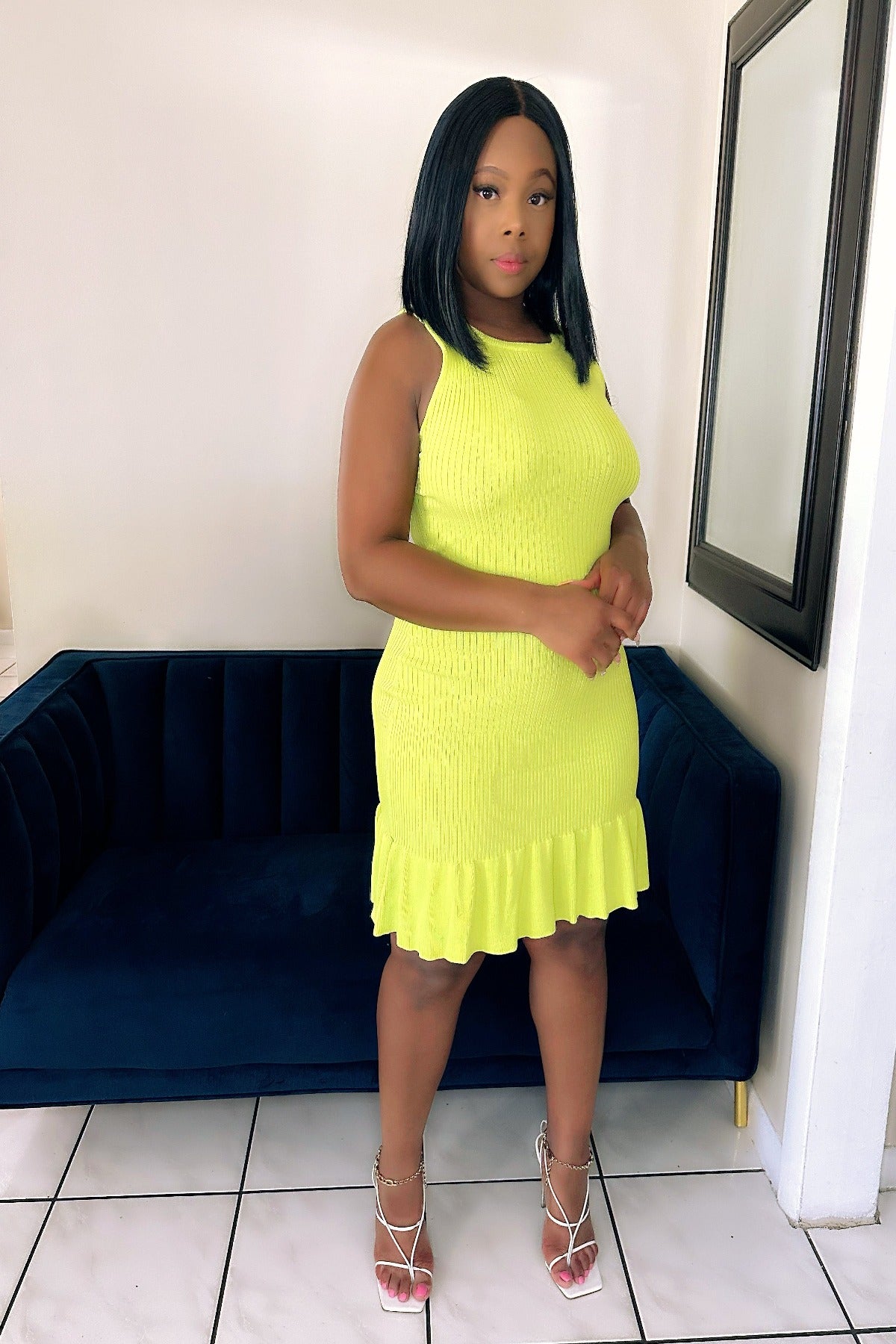 Trendy midi dress styled for urban street fashion