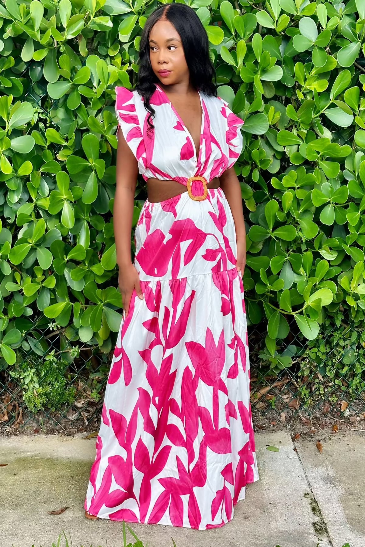 white and pink floral dress In Bloom Maxi – & Maxi Dress Isabeau Trendy A-Line Ruched Model Info Meet Kate 114D Dress's Color:55#-Purple