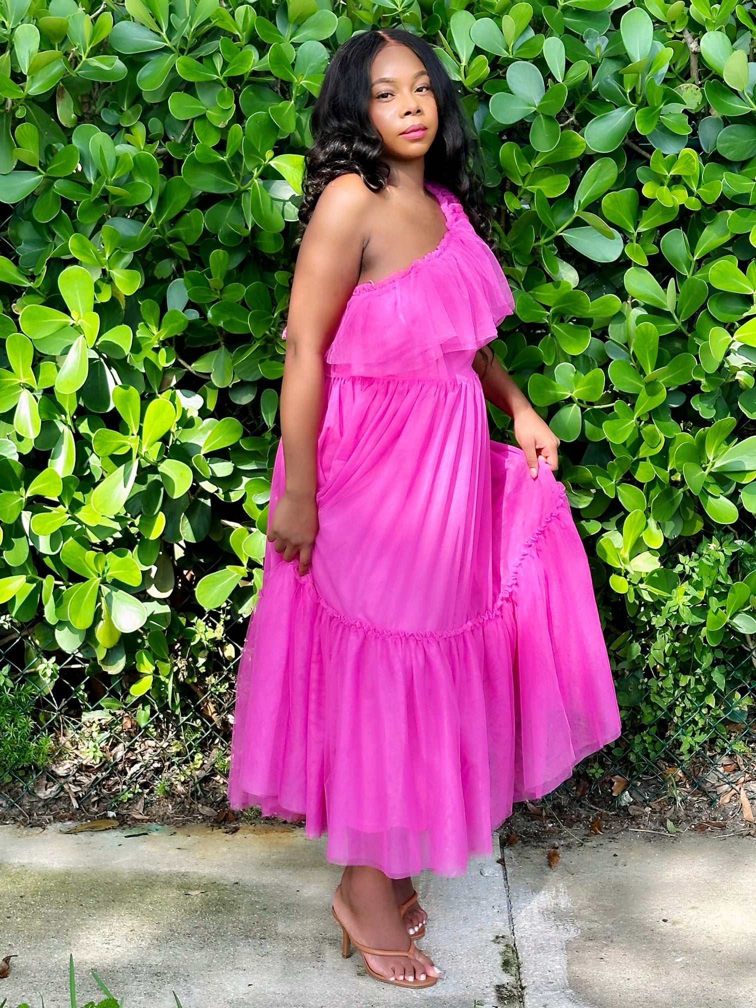 strapless open back dress Flawless Dress – Hot Pink Midi Dress