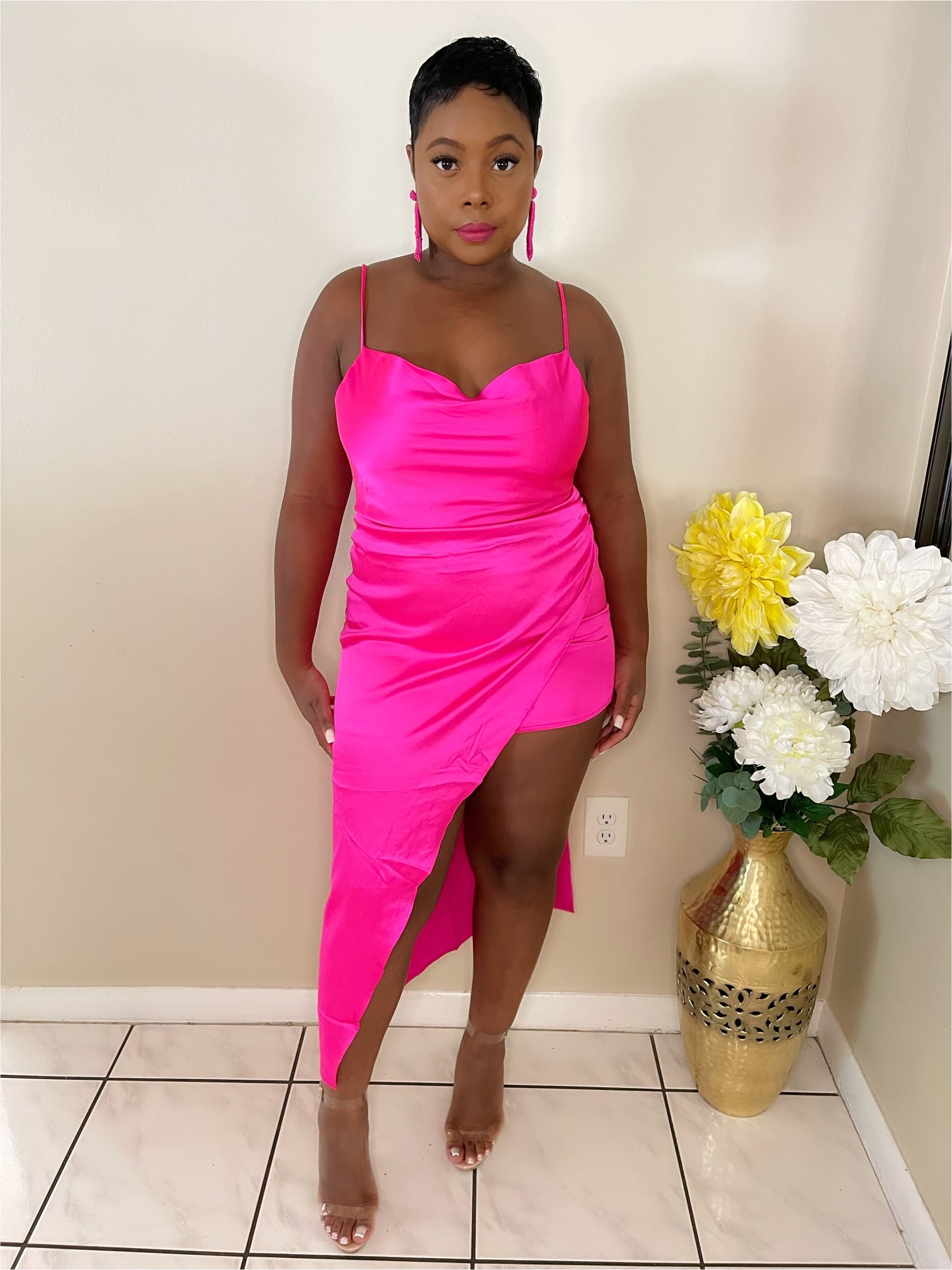 Trendy pink slip dress with flattering silhouette