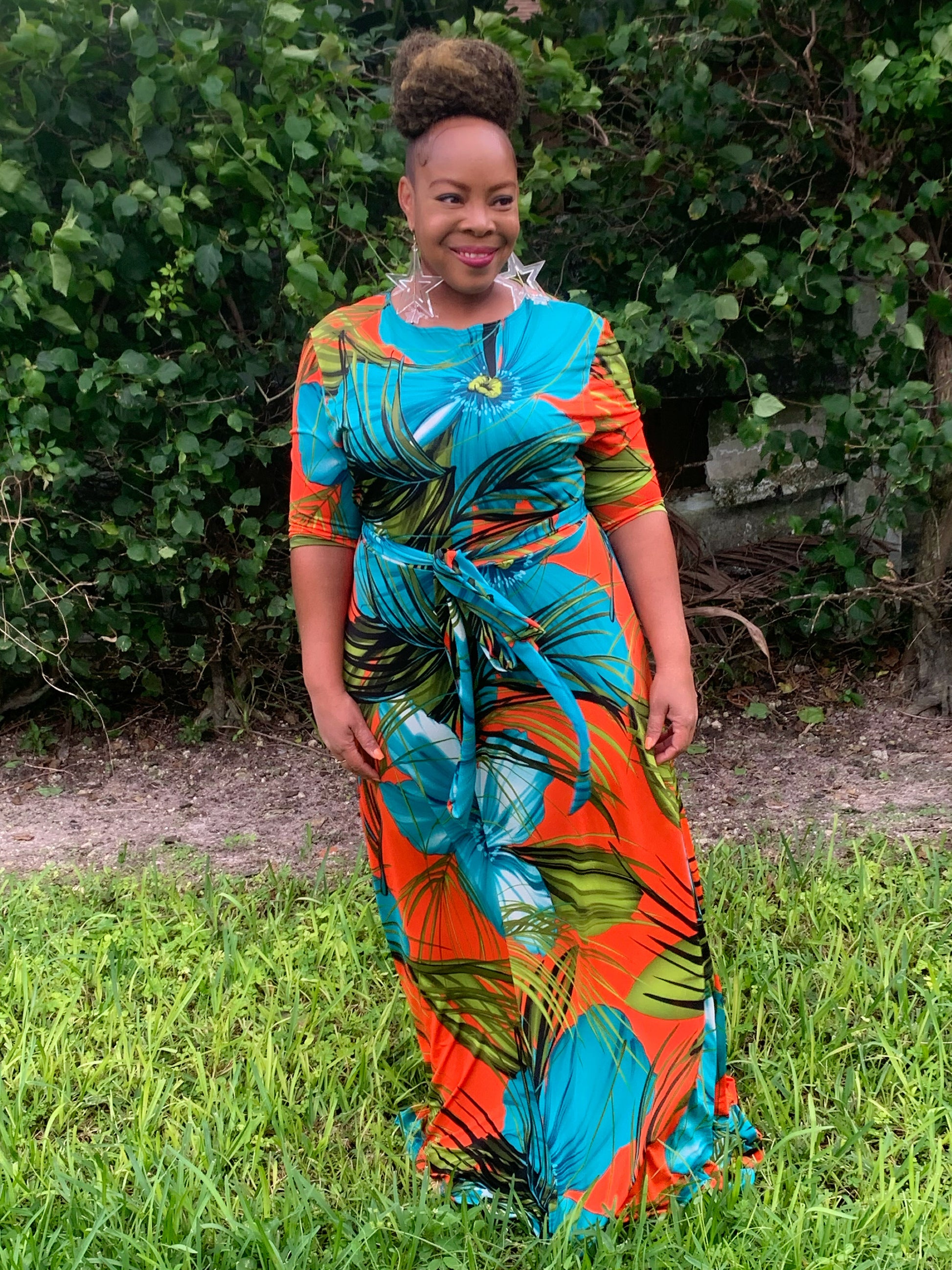 Hawaii Maxi Dress – Plus Size Tropical Belted Maxi