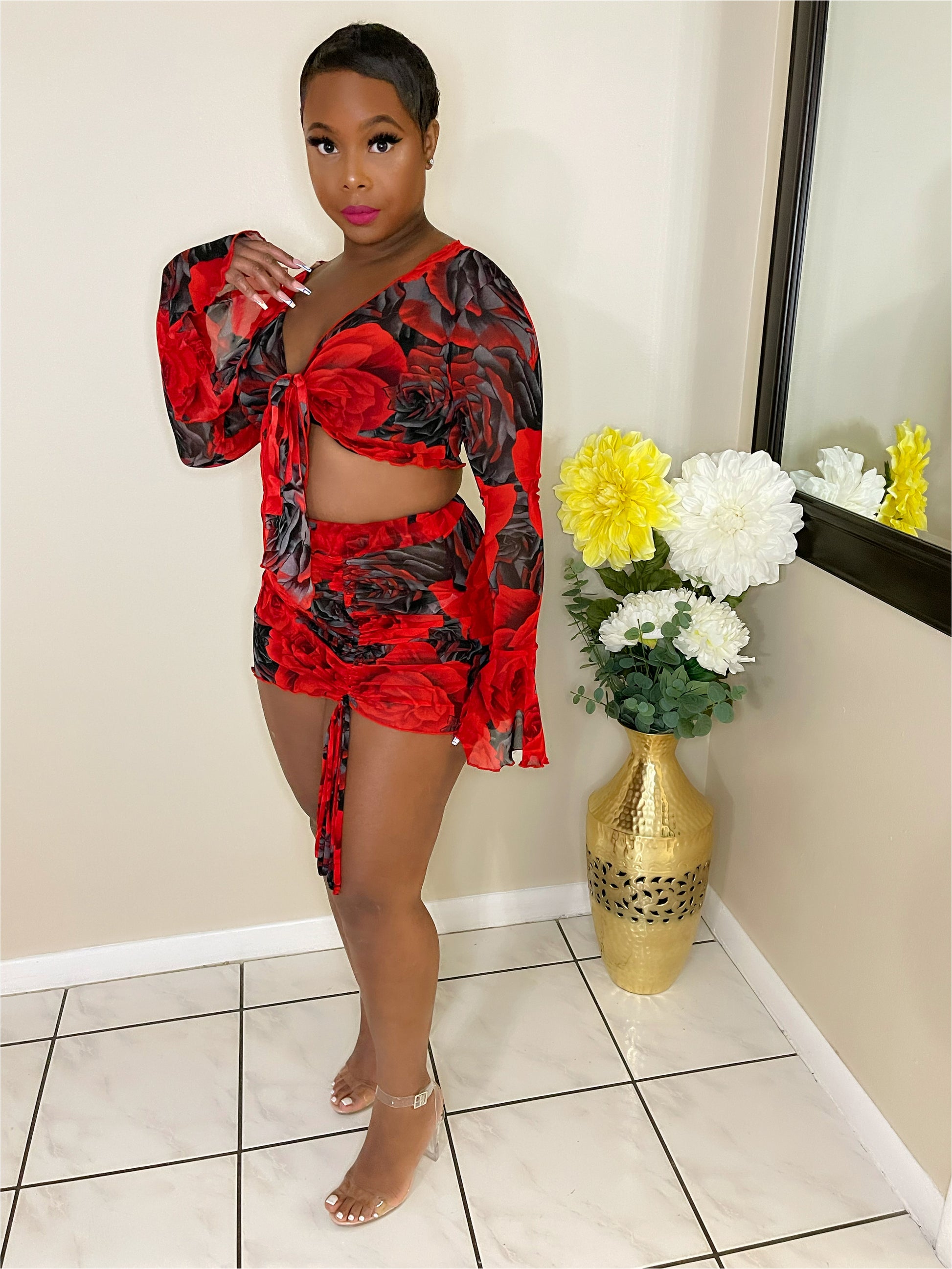 red skirt set