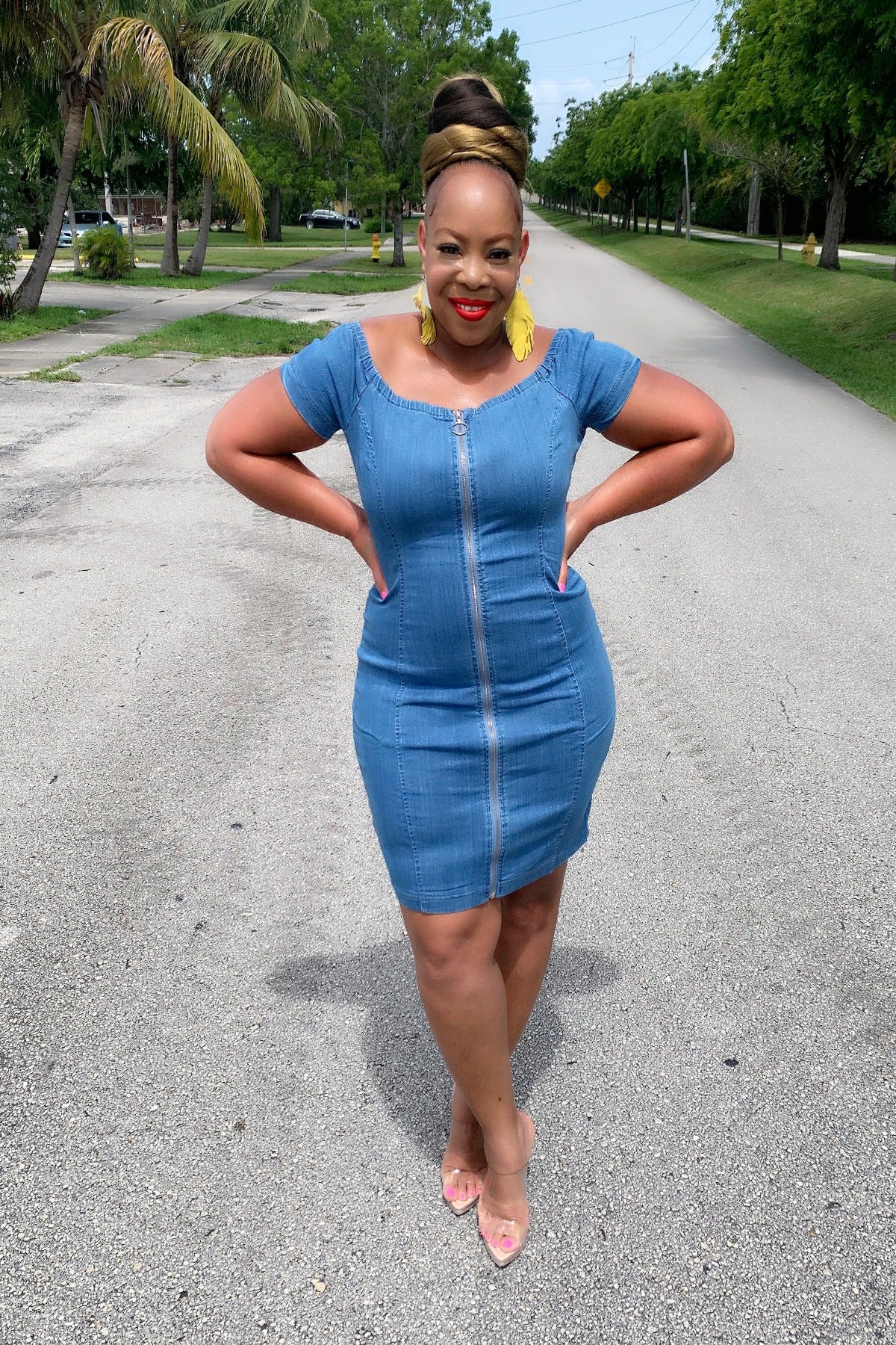 Camron Denim Dress – Plus Size Off-Shoulder Stretch Dress