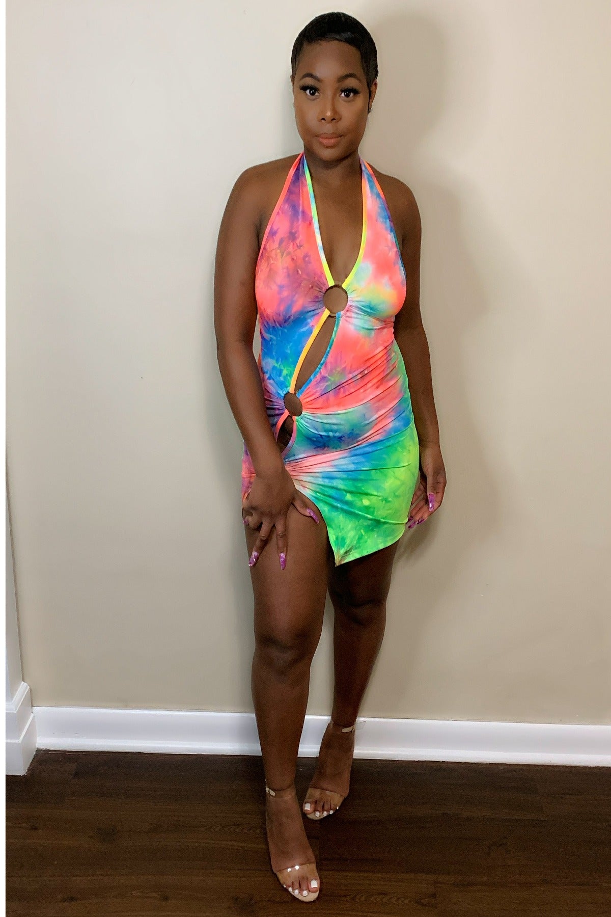 Da Body Dress – Tie Dye Cutout Tie-Up Neckline Mini Dress