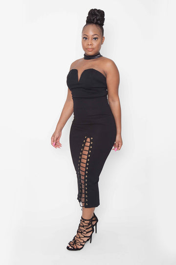 Heartbreaker Strapless Lace Up Dress